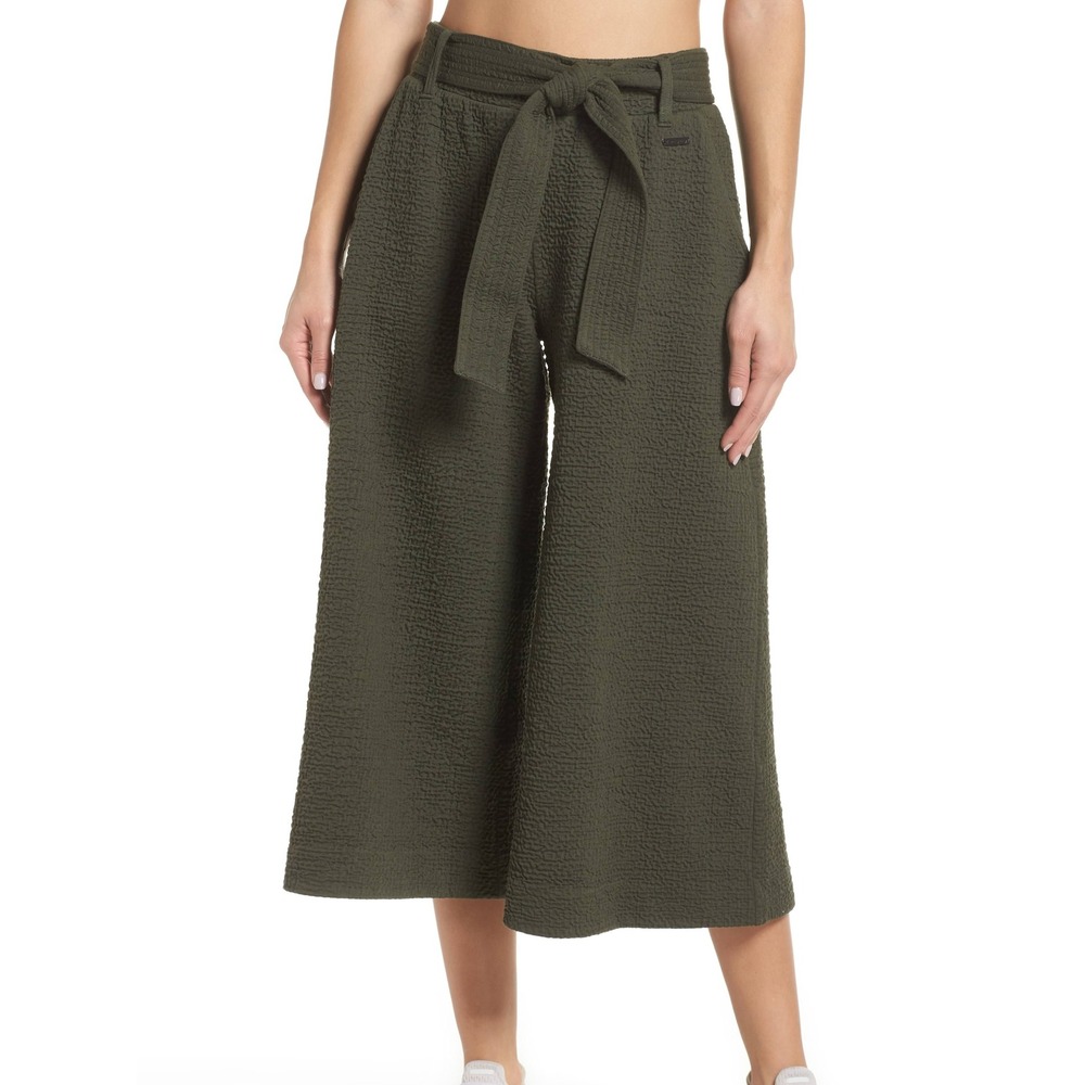 Sweaty Betty Enso Culottes Wide Leg Capri Belted High Rise Green Womens Size S